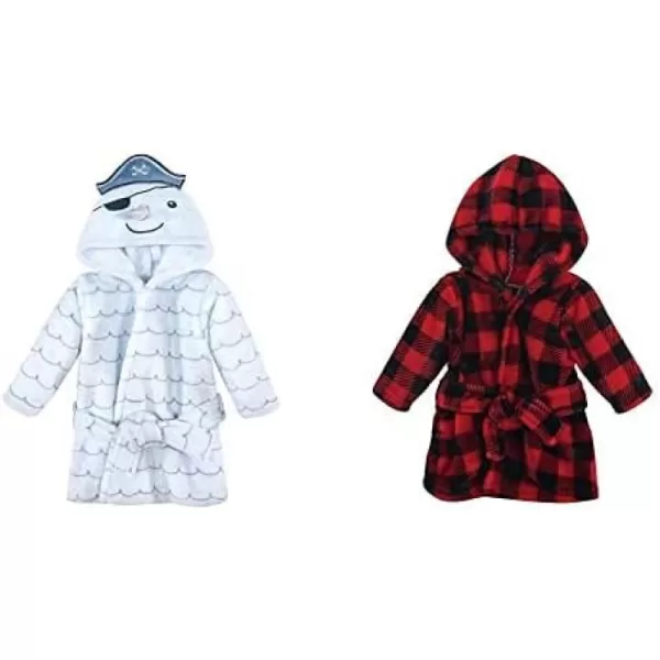 Hudson Baby Boy Plush Animal Face Bathrobe 2-Pack, Blue Plaid Aztec