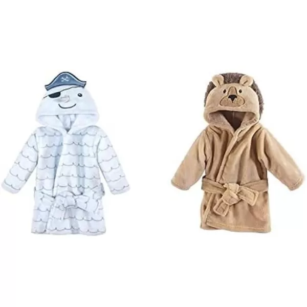 Hudson Baby Boy Plush Animal Face Bathrobe 2-Pack, Blue Plaid Aztec