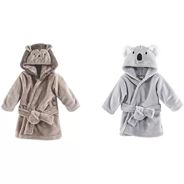 Hudson Baby Boy Plush Animal Face Bathrobe 2-Pack, Blue Plaid Aztec