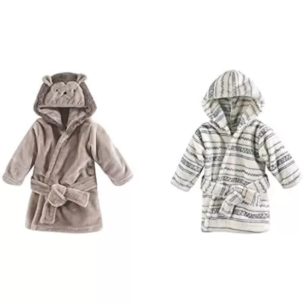 Hudson Baby Boy Plush Animal Face Bathrobe 2-Pack, Blue Plaid Aztec