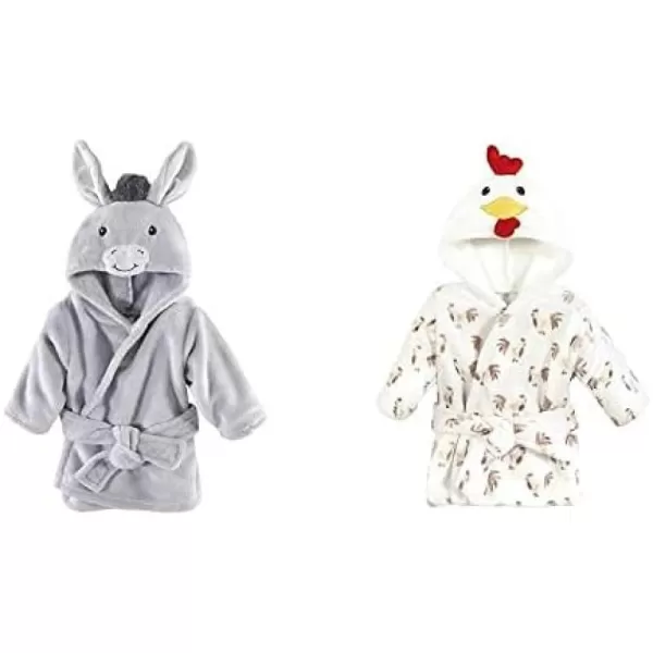 Hudson Baby Boy Plush Animal Face Bathrobe 2-Pack, Blue Plaid Aztec