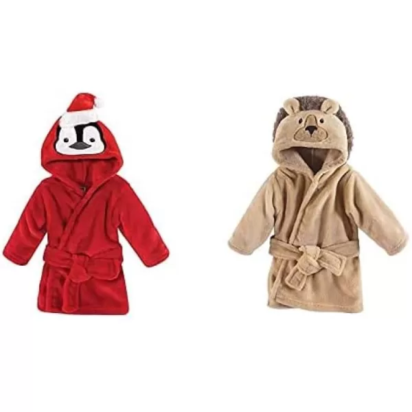 Hudson Baby Boy Plush Animal Face Bathrobe 2-Pack, Blue Plaid Aztec