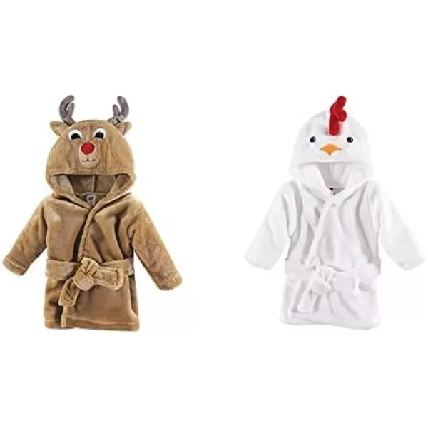 Hudson Baby Boy Plush Animal Face Bathrobe 2-Pack, Blue Plaid Aztec