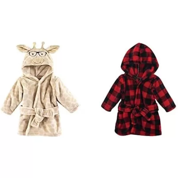 Hudson Baby Boy Plush Animal Face Bathrobe 2-Pack, Blue Plaid Aztec