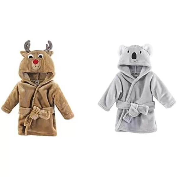 Hudson Baby Boy Plush Animal Face Bathrobe 2-Pack, Blue Plaid Aztec