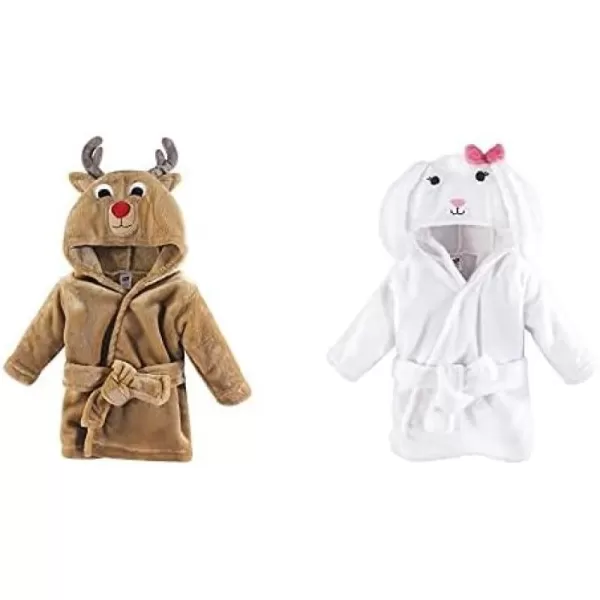 Hudson Baby Boy Plush Animal Face Bathrobe 2-Pack, Blue Plaid Aztec