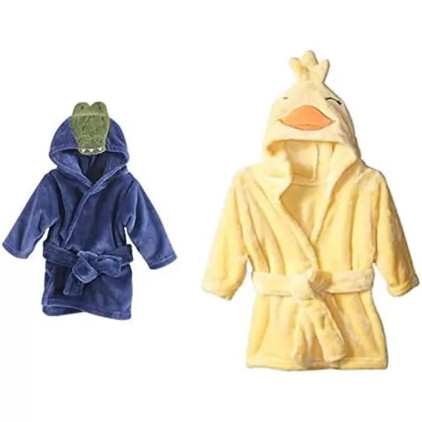 Hudson Baby Boy Plush Animal Face Bathrobe 2-Pack, Blue Plaid Aztec