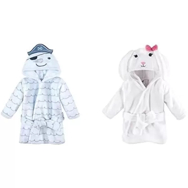 Hudson Baby Boy Plush Animal Face Bathrobe 2-Pack, Blue Plaid Aztec