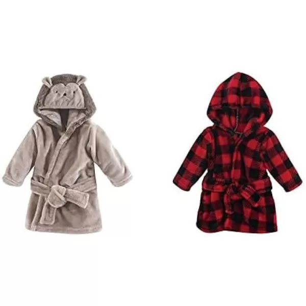 Hudson Baby Boy Plush Animal Face Bathrobe 2-Pack, Blue Plaid Aztec