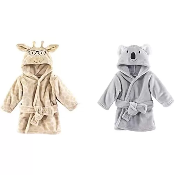Hudson Baby Boy Plush Animal Face Bathrobe 2-Pack, Blue Plaid Aztec