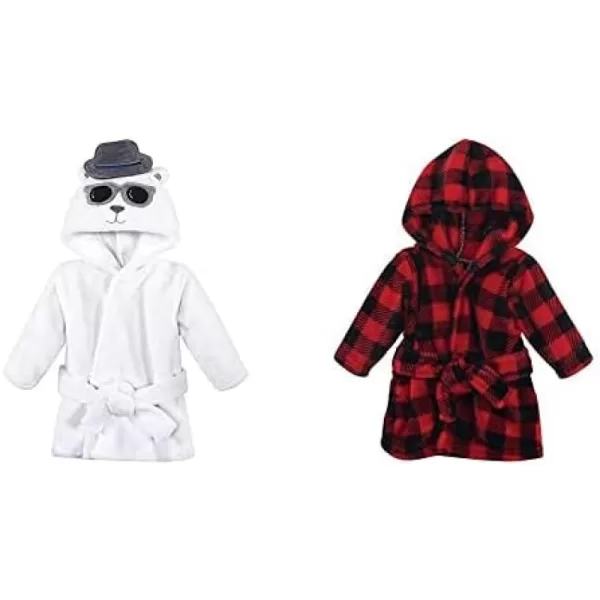 Hudson Baby Boy Plush Animal Face Bathrobe 2-Pack, Blue Plaid Aztec