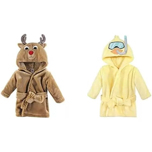 Hudson Baby Boy Plush Animal Face Bathrobe 2-Pack, Blue Plaid Aztec