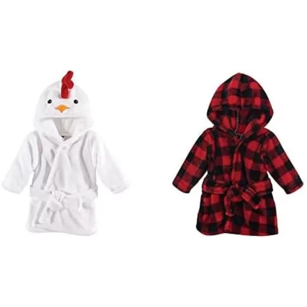 Hudson Baby Boy Plush Animal Face Bathrobe 2-Pack, Blue Plaid Aztec