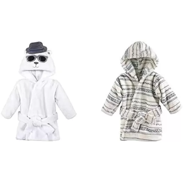 Hudson Baby Boy Plush Animal Face Bathrobe 2-Pack, Blue Plaid Aztec