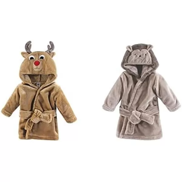 Hudson Baby Boy Plush Animal Face Bathrobe 2-Pack, Blue Plaid Aztec