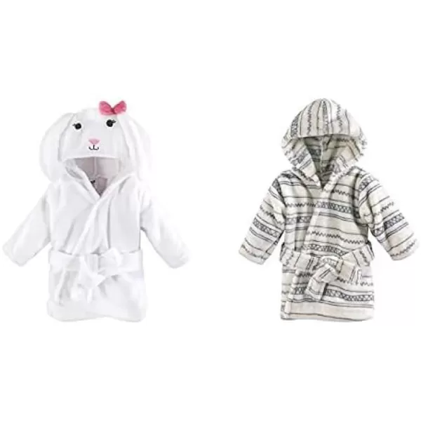 Hudson Baby Boy Plush Animal Face Bathrobe 2-Pack, Blue Plaid Aztec