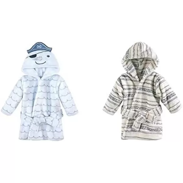 Hudson Baby Boy Plush Animal Face Bathrobe 2-Pack, Blue Plaid Aztec