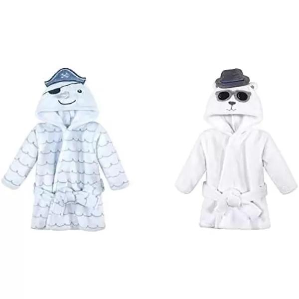 Hudson Baby Boy Plush Animal Face Bathrobe 2-Pack, Blue Plaid Aztec