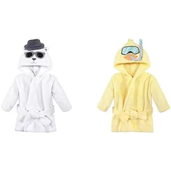 Hudson Baby Boy Plush Animal Face Bathrobe 2-Pack, Blue Plaid Aztec