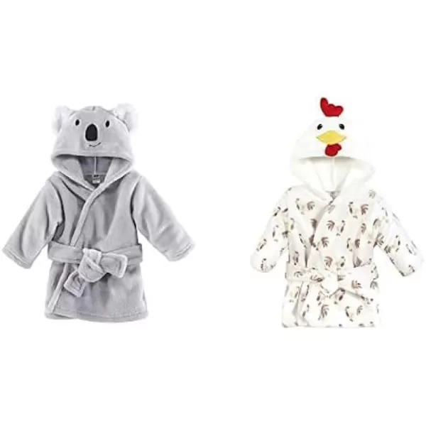 Hudson Baby Boy Plush Animal Face Bathrobe 2-Pack, Blue Plaid Aztec