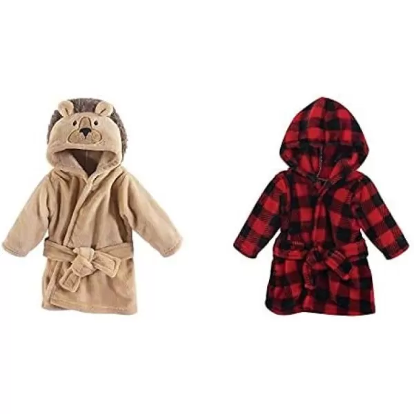 Hudson Baby Boy Plush Animal Face Bathrobe 2-Pack, Blue Plaid Aztec