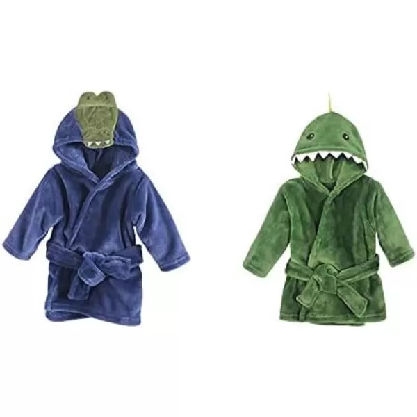 Hudson Baby Boy Plush Animal Face Bathrobe 2-Pack, Blue Plaid Aztec