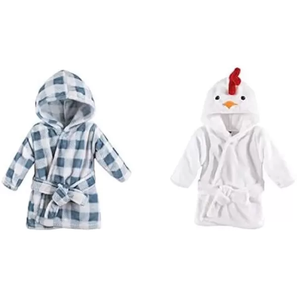 Hudson Baby Boy Plush Animal Face Bathrobe 2-Pack, Blue Plaid Aztec