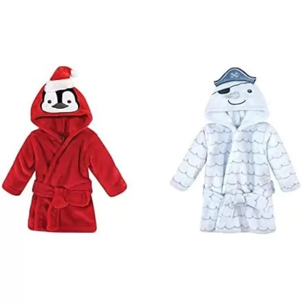 Hudson Baby Boy Plush Animal Face Bathrobe 2-Pack, Blue Plaid Aztec