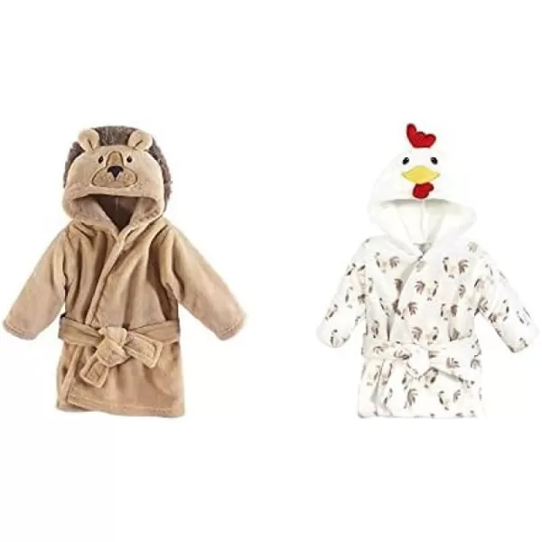 Hudson Baby Boy Plush Animal Face Bathrobe 2-Pack, Blue Plaid Aztec