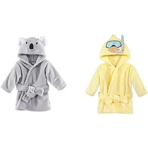 Hudson Baby Boy Plush Animal Face Bathrobe 2-Pack, Blue Plaid Aztec