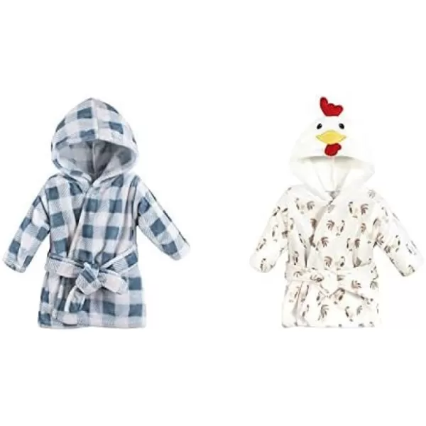Hudson Baby Boy Plush Animal Face Bathrobe 2-Pack, Blue Plaid Aztec