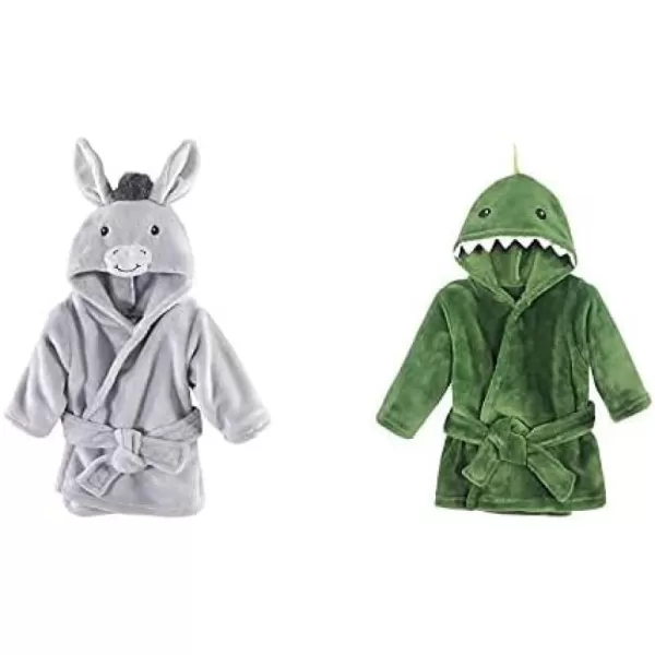 Hudson Baby Boy Plush Animal Face Bathrobe 2-Pack, Blue Plaid Aztec