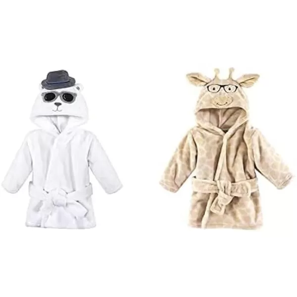 Hudson Baby Boy Plush Animal Face Bathrobe 2-Pack, Blue Plaid Aztec