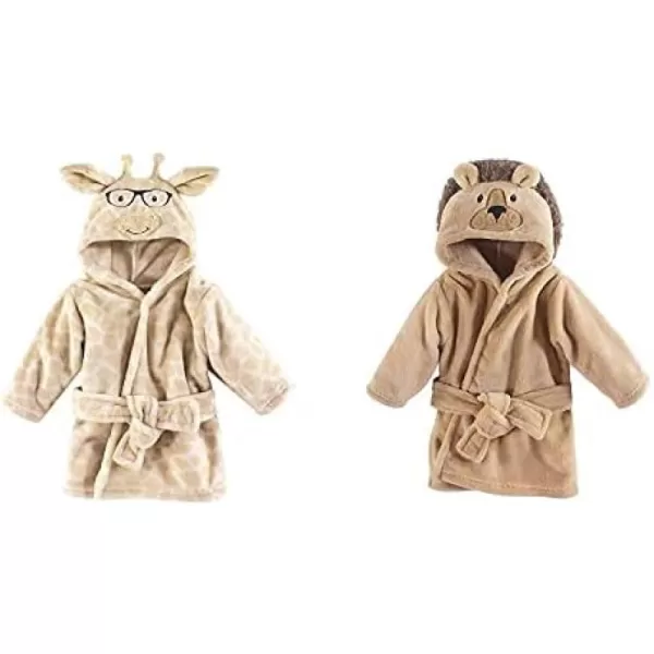 Hudson Baby Boy Plush Animal Face Bathrobe 2-Pack, Blue Plaid Aztec