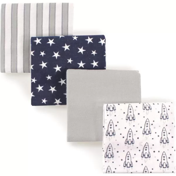 Hudson Baby Unisex Baby Cotton Flannel Receiving Blankets, Rocket Ship, One Size
