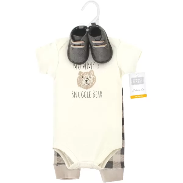 Hudson Baby Unisex Baby Unisex Baby Cotton Bodysuit, Pant and Shoe Set, Snuggle Bear, 12-18 Months