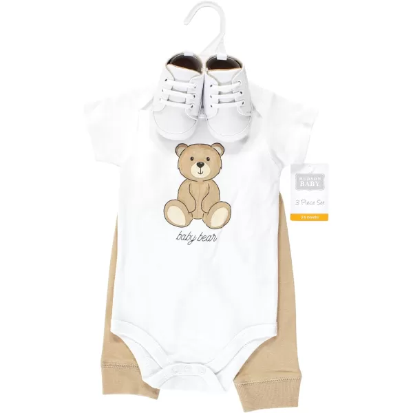 Hudson Baby Unisex Baby Unisex Baby Cotton Bodysuit, Pant and Shoe Set, Teddy Bears, 3-6 Months