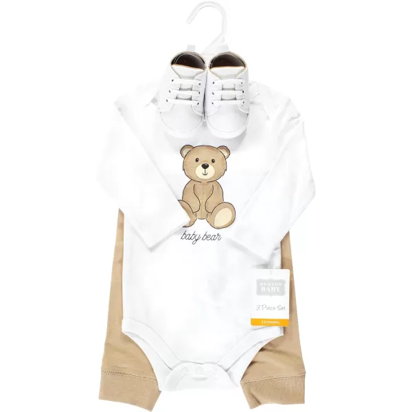Hudson Baby Unisex Baby Unisex Baby Cotton Bodysuit, Pant and Shoe Set, Teddy Bears, 3-6 Months