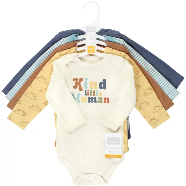 Hudson Baby Unisex Baby Unisex Baby Cotton Long-sleeve Bodysuits, Kind Human, 9-12 Months