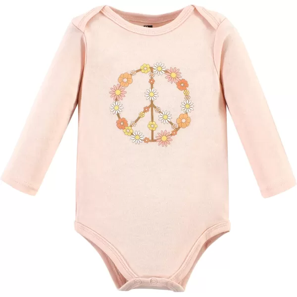 Hudson Baby Unisex Baby Unisex Baby Cotton Long-sleeve Bodysuits, Peace Love Flowers, 12-18 Months