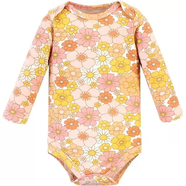 Hudson Baby Unisex Baby Unisex Baby Cotton Long-sleeve Bodysuits, Peace Love Flowers, 12-18 Months