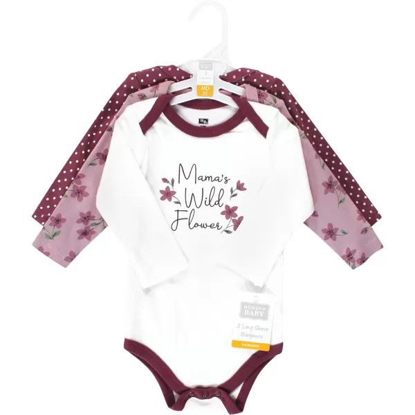 Hudson Baby Unisex Baby Unisex Baby Cotton Long-sleeve Bodysuits, Plum Wildflower, 9-12 Months