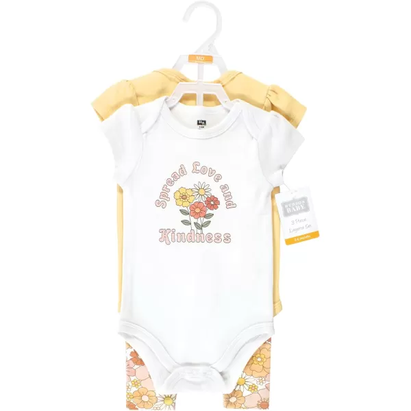 Hudson Baby baby-girls Unisex Baby Cotton Bodysuit and Pant Set, Peace Love Flowers, 18-24 Months