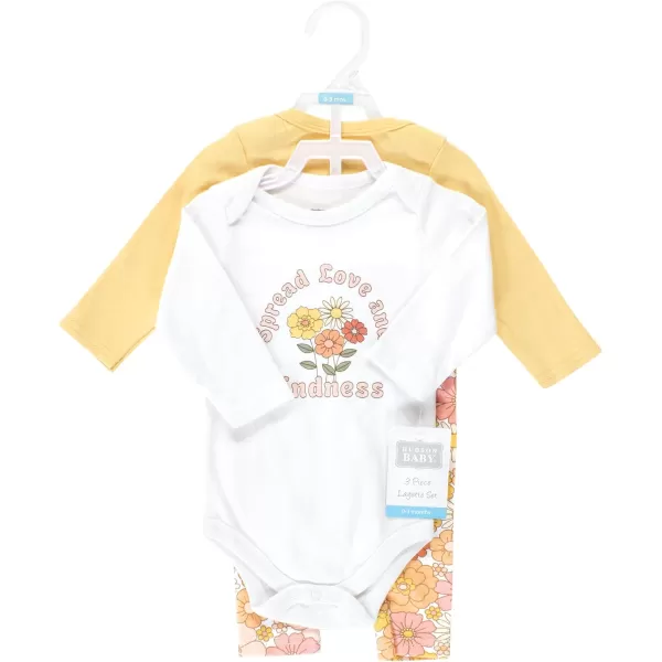 Hudson Baby baby-girls Unisex Baby Cotton Bodysuit and Pant Set, Peace Love Flowers, Preemie