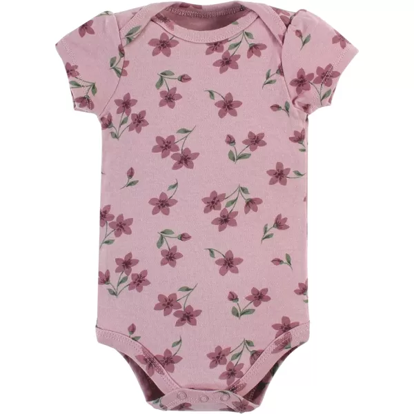 Hudson Baby baby-girls Unisex Baby Cotton Bodysuit and Pant Set, Plum Wildflower, 0-3 Months