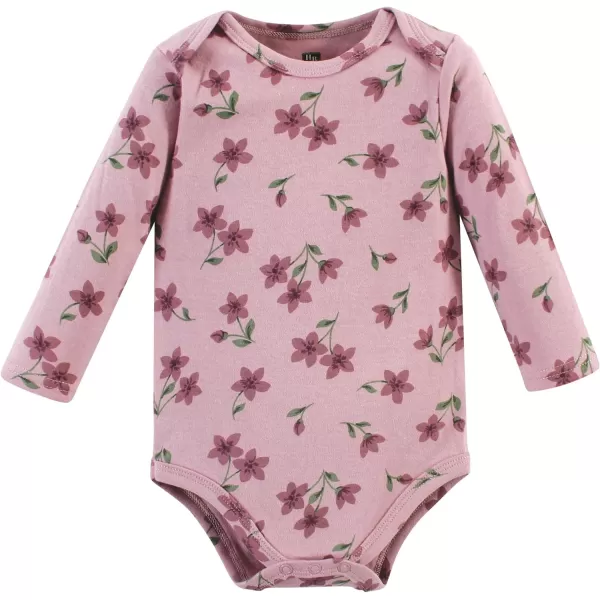 Hudson Baby baby-girls Unisex Baby Cotton Bodysuit and Pant Set, Plum Wildflower, 0-3 Months