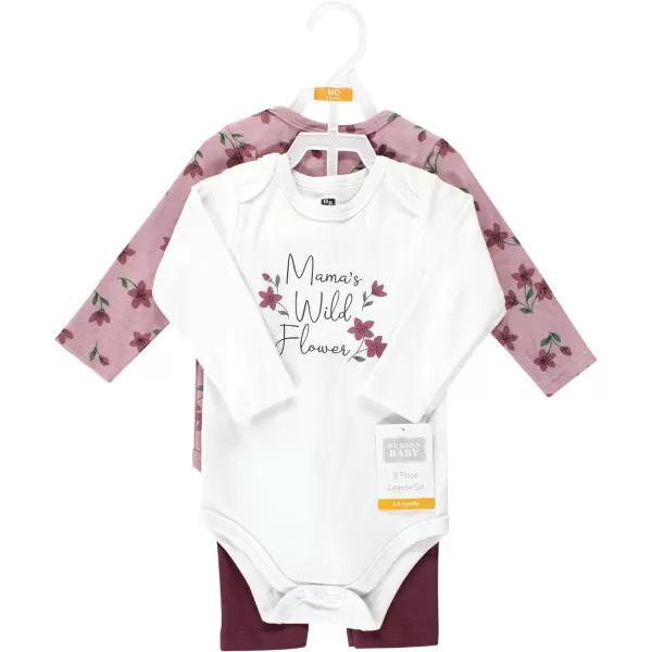 Hudson Baby baby-girls Unisex Baby Cotton Bodysuit and Pant Set, Plum Wildflower, 18-24 Months