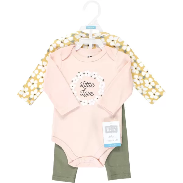 Hudson Baby baby-girls Unisex Baby Cotton Bodysuit and Pant Set, Sage Floral Wreath, 3-6 Months