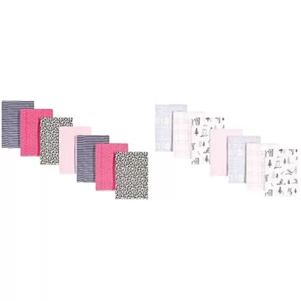 Hudson Baby Girl Cotton Flannel Burp Cloth 14-Pack, Winter Forest Neutral Giraffe