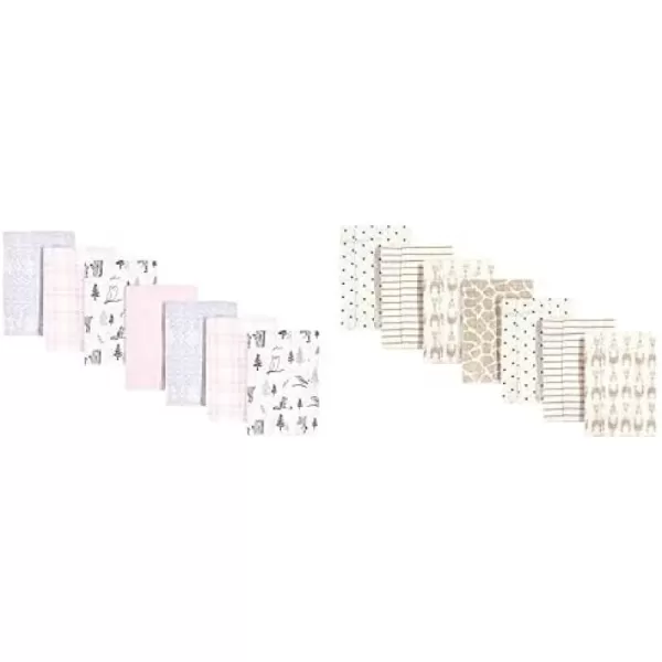 Hudson Baby Girl Cotton Flannel Burp Cloth 14-Pack, Winter Forest Neutral Giraffe